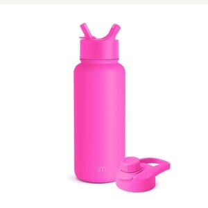 Pink Water Bottle with Straw Lid